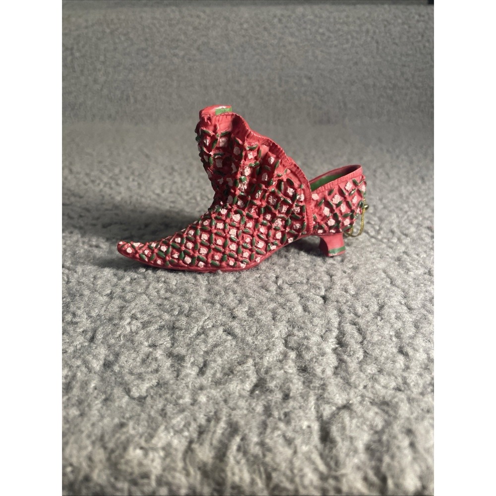 Vintage Resin Red, Green, And Pink "Victorian Shoe" Christmas Ornament - Picture 1 of 6